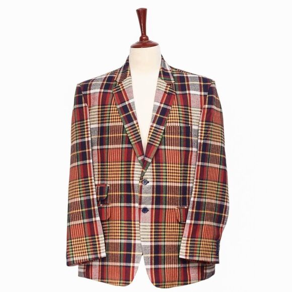 Mens Blazer Plaid 100% Wool Multicolor Formal Suit Jacket Wedding Sport Coat 48R - Picture 1 of 7